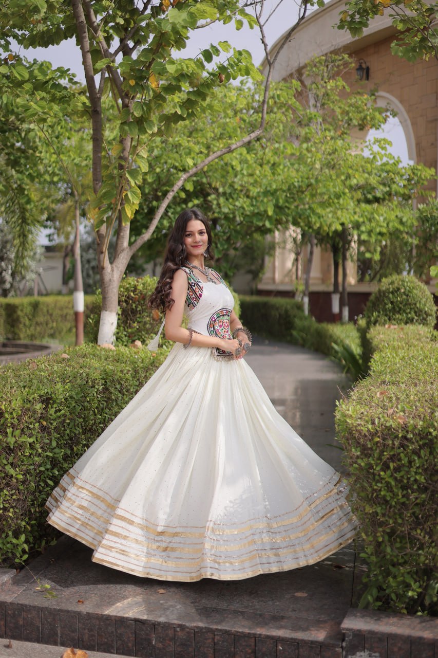 Reyon Gamthi Mirror Work Lehenga Set ClothsVilla