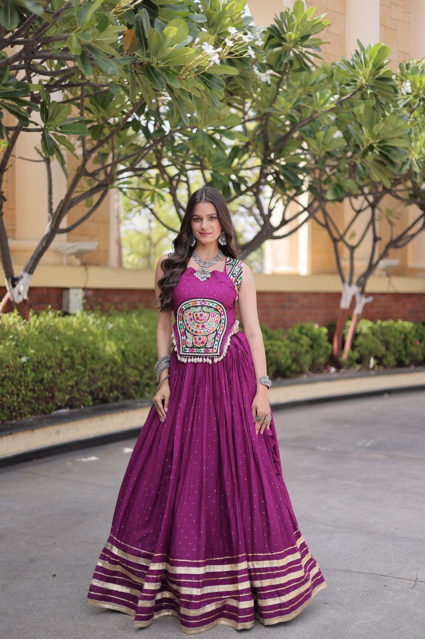 Reyon Gamthi Mirror Work Lehenga Set ClothsVilla
