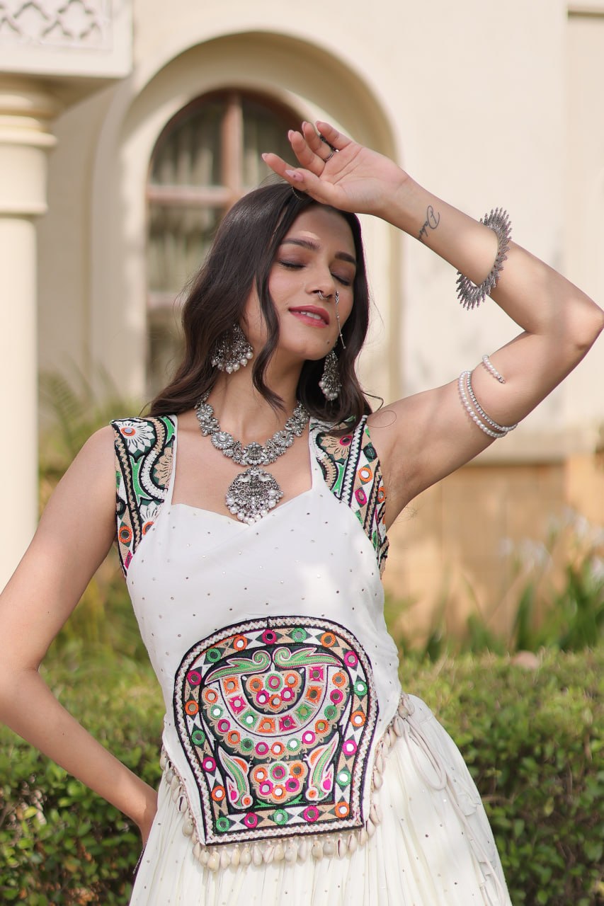 Reyon Gamthi Mirror Work Lehenga Set ClothsVilla