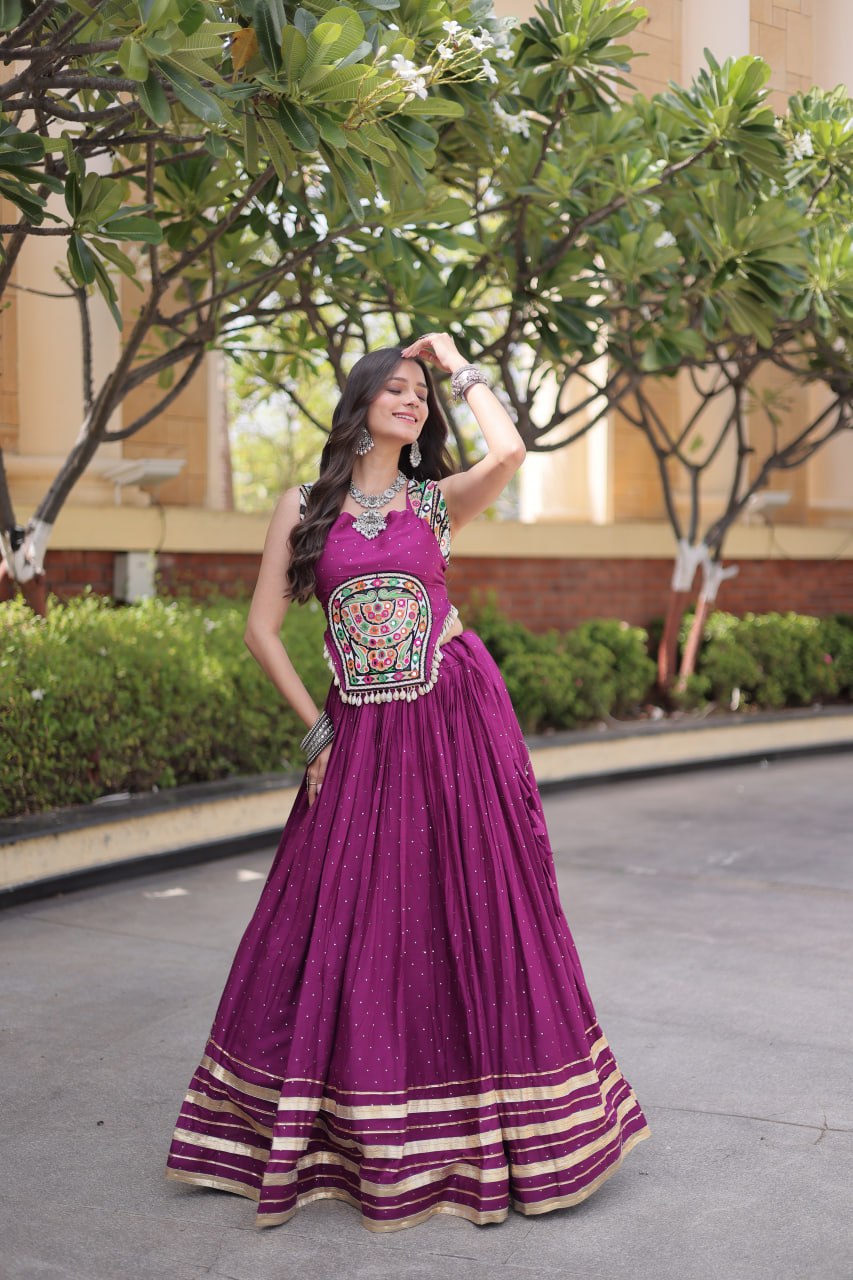 Reyon Gamthi Mirror Work Lehenga Set ClothsVilla
