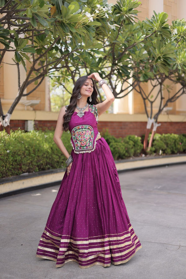 Reyon Gamthi Mirror Work Lehenga Set ClothsVilla