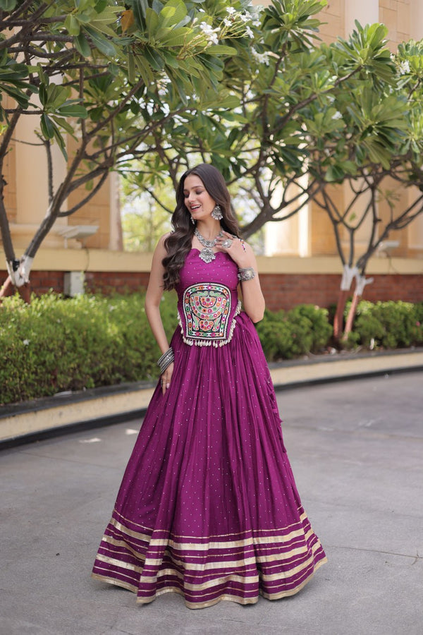 Reyon Gamthi Mirror Work Lehenga Set ClothsVilla