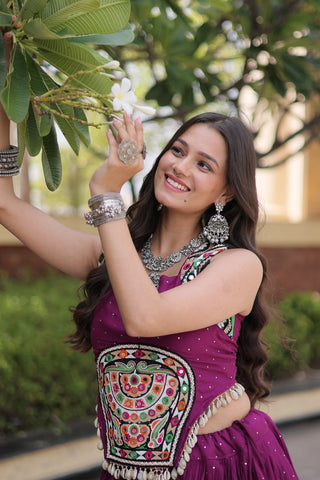Reyon Gamthi Mirror Work Lehenga Set ClothsVilla