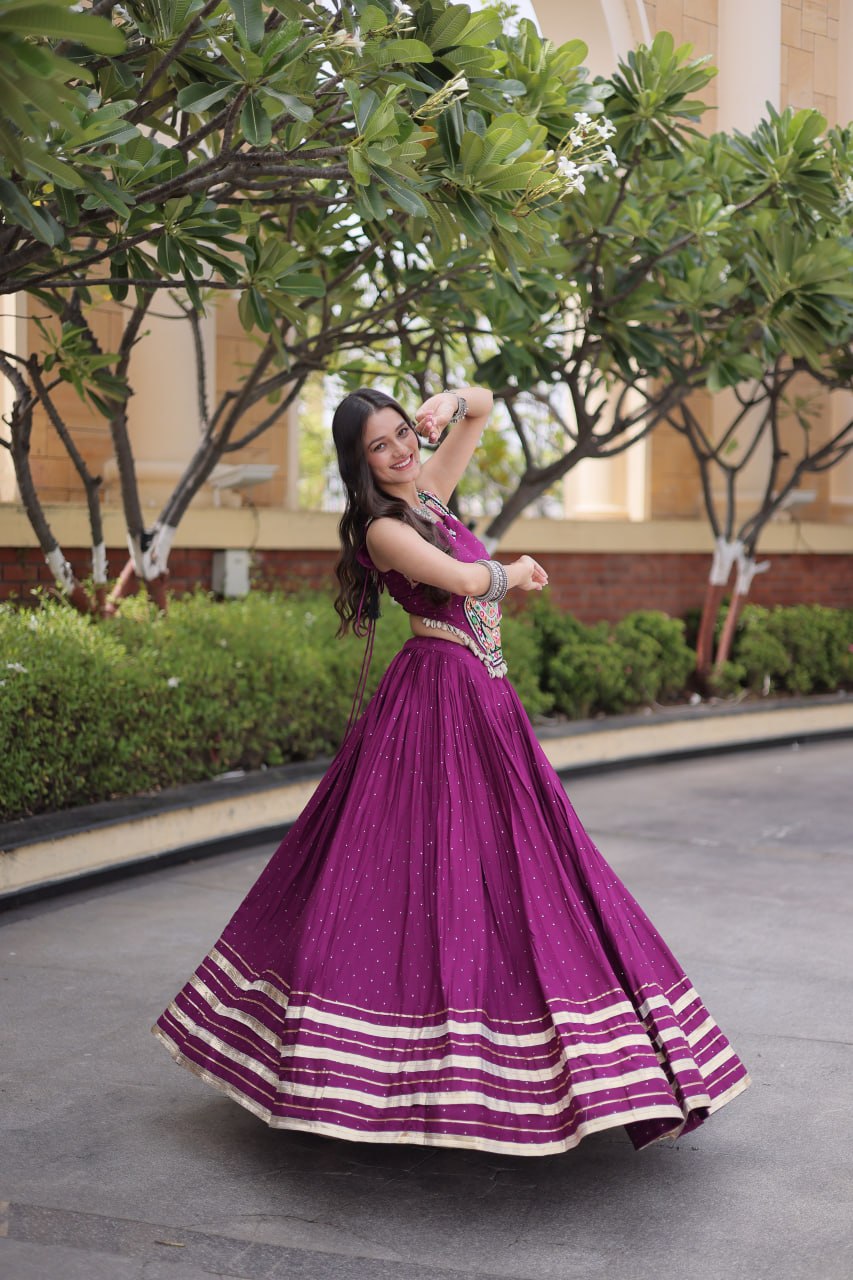 Reyon Gamthi Mirror Work Lehenga Set ClothsVilla