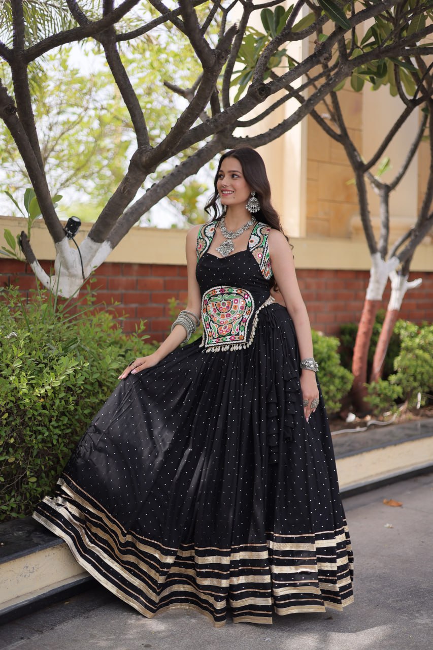 Reyon Gamthi Mirror Work Lehenga Set ClothsVilla