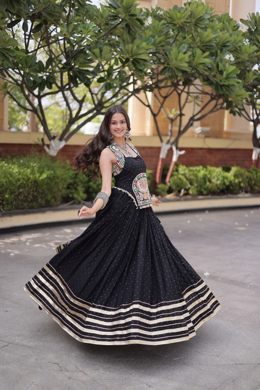 Reyon Gamthi Mirror Work Lehenga Set ClothsVilla
