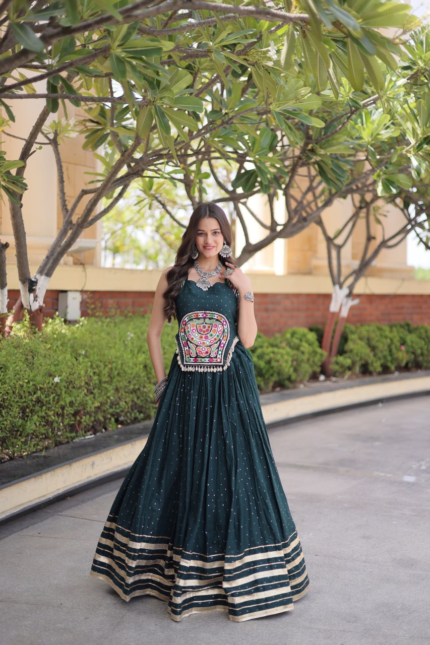 Reyon Gamthi Mirror Work Lehenga Set ClothsVilla