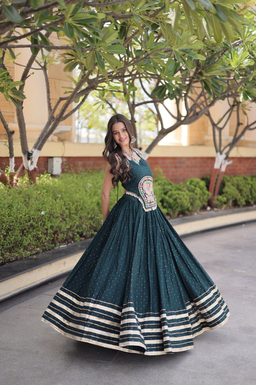 Reyon Gamthi Mirror Work Lehenga Set ClothsVilla