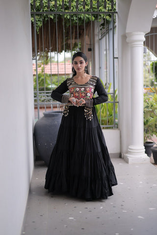 Reyon Kutchi Gamthi Embroidered Mirror Work Gown Clothsvilla