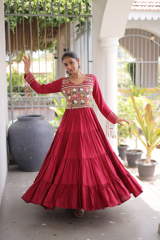 Reyon Kutchi Gamthi Embroidered Mirror Work Gown Clothsvilla