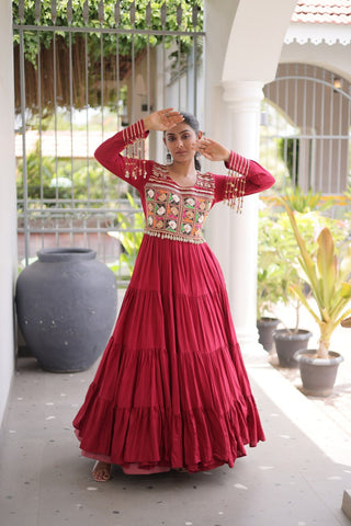 Reyon Kutchi Gamthi Embroidered Mirror Work Gown Clothsvilla
