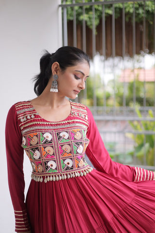 Reyon Kutchi Gamthi Embroidered Mirror Work Gown Clothsvilla
