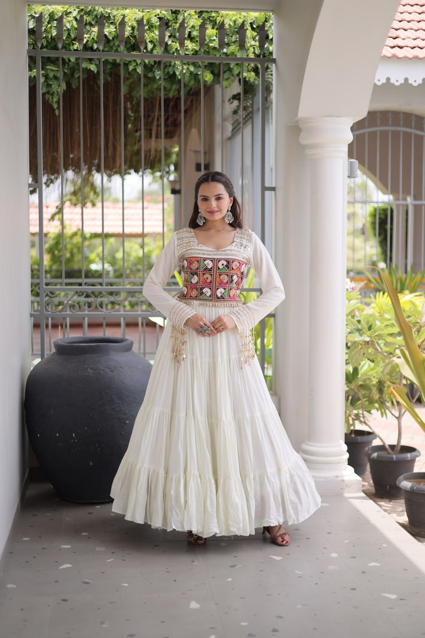 Reyon Kutchi Gamthi Embroidered Mirror Work Gown Clothsvilla