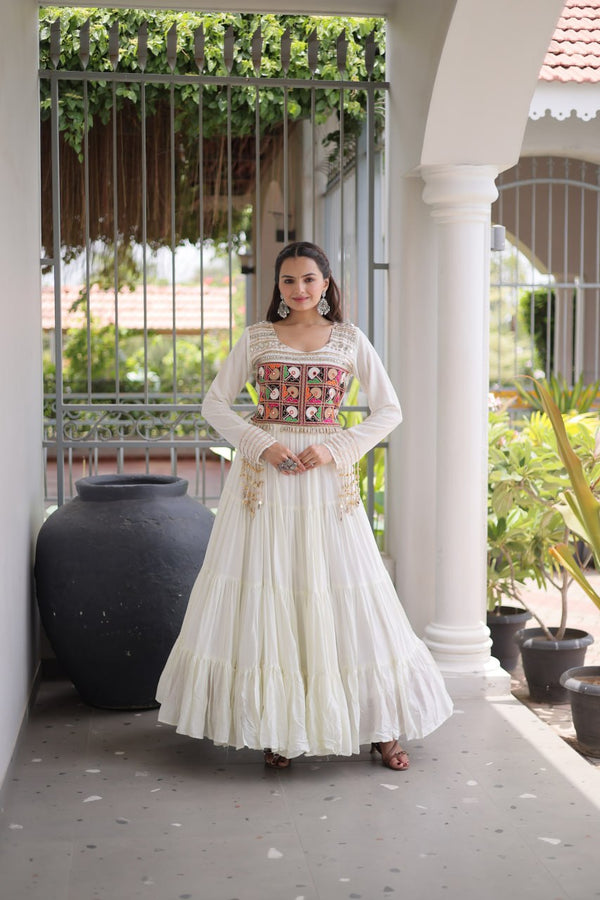 Reyon Kutchi Gamthi Embroidered Mirror Work Gown Clothsvilla
