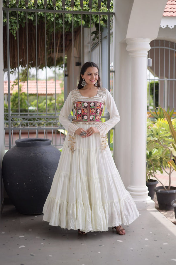 Reyon Kutchi Gamthi Embroidered Mirror Work Gown Clothsvilla