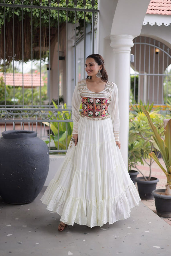 Reyon Kutchi Gamthi Embroidered Mirror Work Gown Clothsvilla