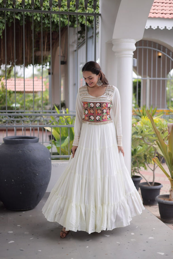 Reyon Kutchi Gamthi Embroidered Mirror Work Gown Clothsvilla