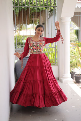 Reyon Kutchi Gamthi Embroidered Mirror Work Gown Clothsvilla