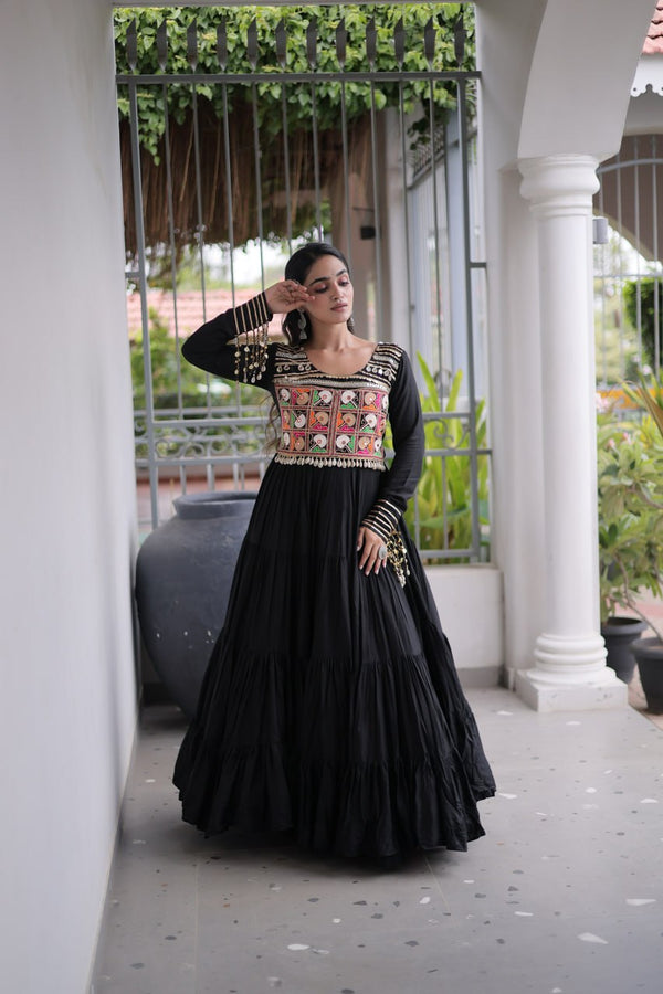 Reyon Kutchi Gamthi Embroidered Mirror Work Gown Clothsvilla