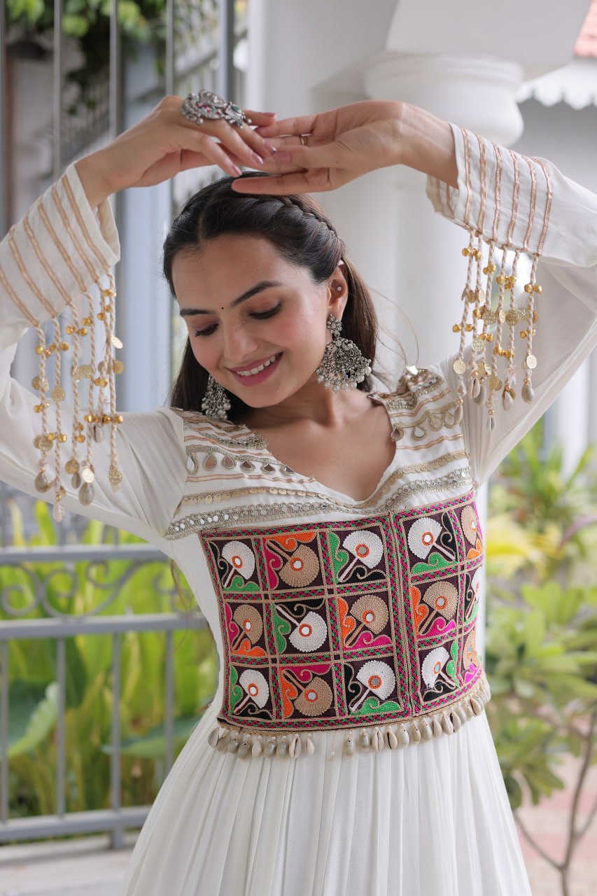 Reyon Kutchi Gamthi Embroidered Mirror Work Gown Clothsvilla