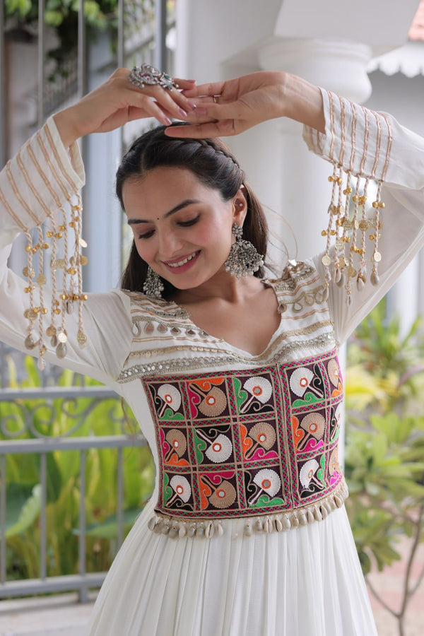 Reyon Kutchi Gamthi Embroidered Mirror Work Gown Clothsvilla