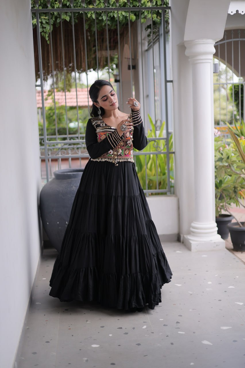 Reyon Kutchi Gamthi Embroidered Mirror Work Gown Clothsvilla
