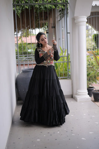 Reyon Kutchi Gamthi Embroidered Mirror Work Gown Clothsvilla