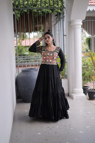 Reyon Kutchi Gamthi Embroidered Mirror Work Gown Clothsvilla