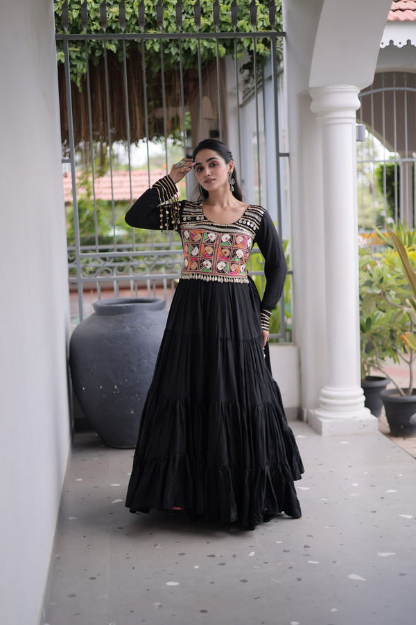 Reyon Kutchi Gamthi Embroidered Mirror Work Gown Clothsvilla