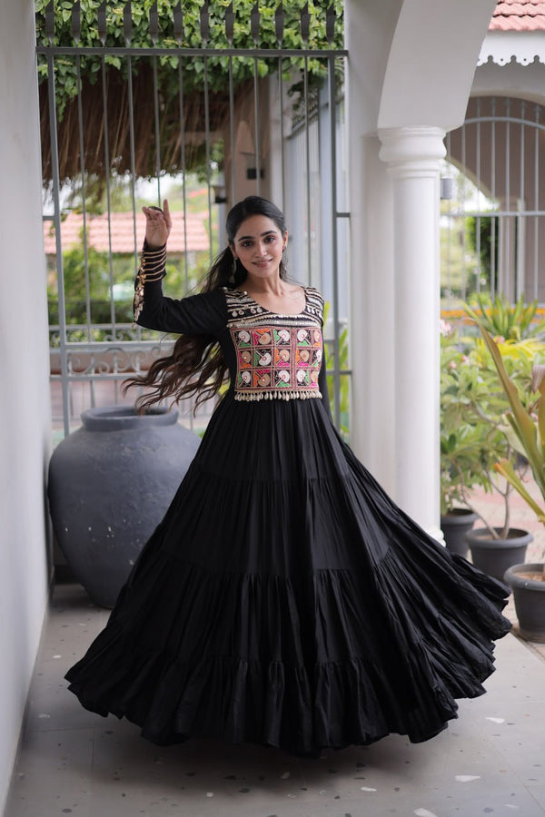 Reyon Kutchi Gamthi Embroidered Mirror Work Gown Clothsvilla