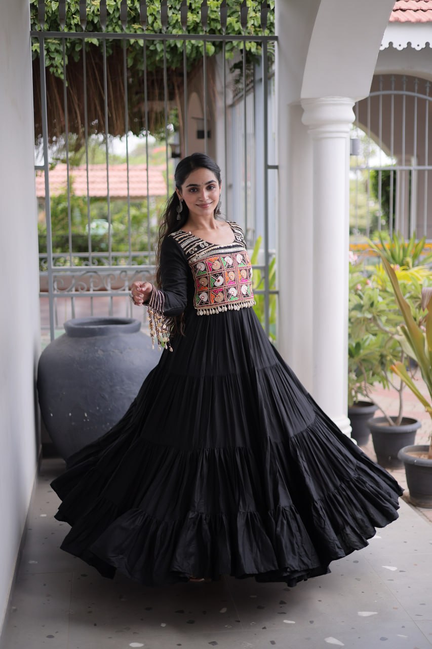 Reyon Kutchi Gamthi Embroidered Mirror Work Gown Clothsvilla