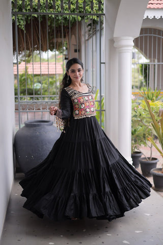 Reyon Kutchi Gamthi Embroidered Mirror Work Gown Clothsvilla