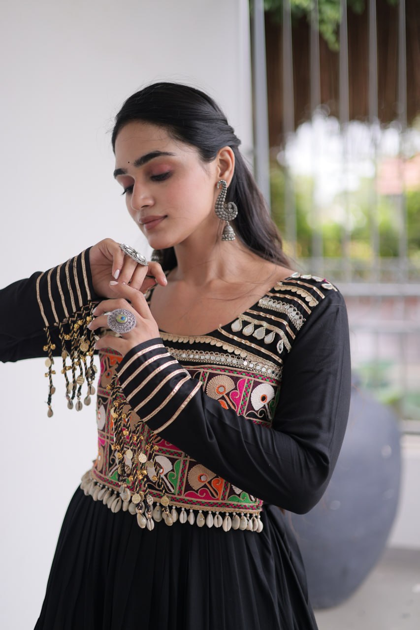 Reyon Kutchi Gamthi Embroidered Mirror Work Gown Clothsvilla