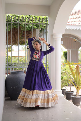 Reyon Kutchi Gamthi Thread Work Gown Clothsvilla