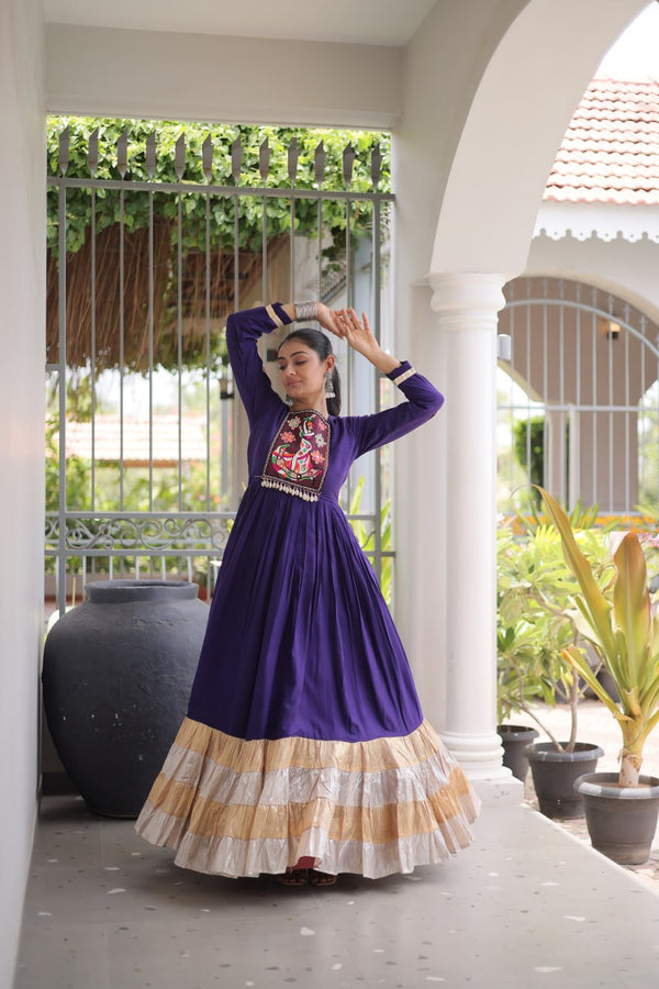 Reyon Kutchi Gamthi Thread Work Gown Clothsvilla