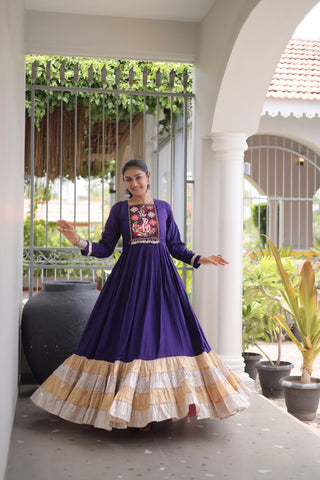 Reyon Kutchi Gamthi Thread Work Gown Clothsvilla