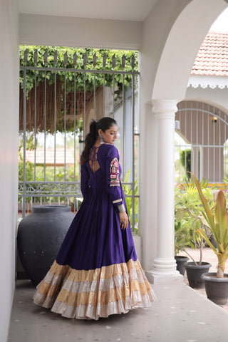 Reyon Kutchi Gamthi Thread Work Gown Clothsvilla