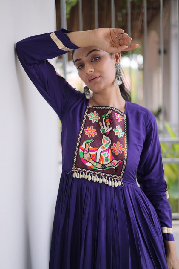 Reyon Kutchi Gamthi Thread Work Gown Clothsvilla