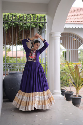 Reyon Kutchi Gamthi Thread Work Gown Clothsvilla