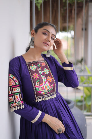Reyon Kutchi Gamthi Thread Work Gown Clothsvilla