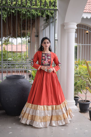 Reyon Kutchi Gamthi Thread Work Gown Clothsvilla