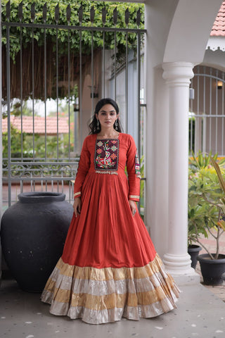 Reyon Kutchi Gamthi Thread Work Gown Clothsvilla
