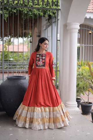Reyon Kutchi Gamthi Thread Work Gown Clothsvilla