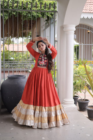 Reyon Kutchi Gamthi Thread Work Gown Clothsvilla