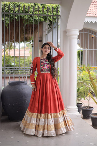 Reyon Kutchi Gamthi Thread Work Gown Clothsvilla
