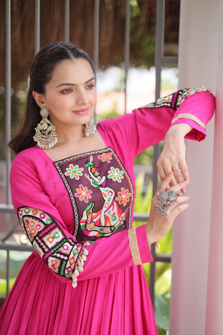 Reyon Kutchi Gamthi Thread Work Gown Clothsvilla