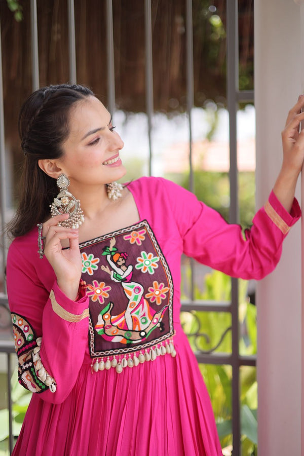 Reyon Kutchi Gamthi Thread Work Gown Clothsvilla