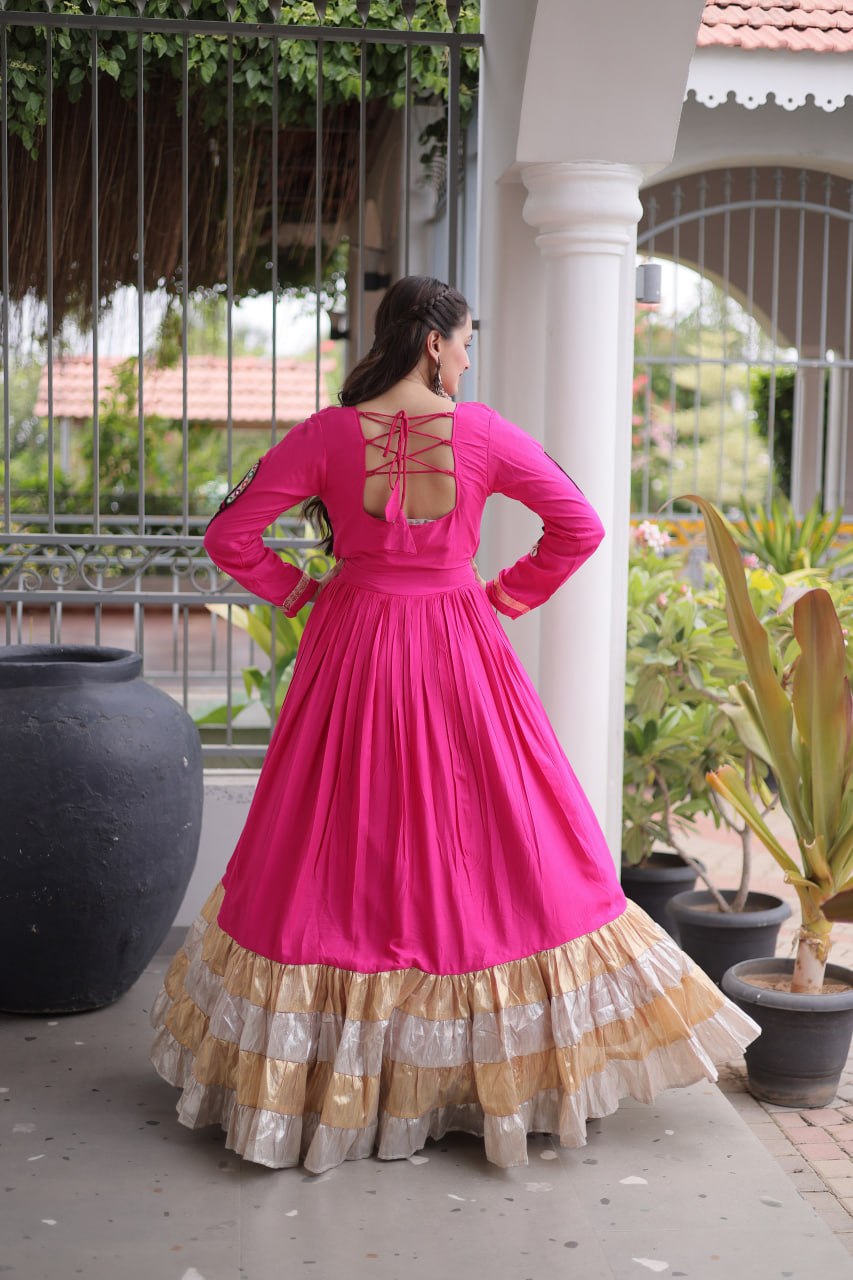 Reyon Kutchi Gamthi Thread Work Gown Clothsvilla