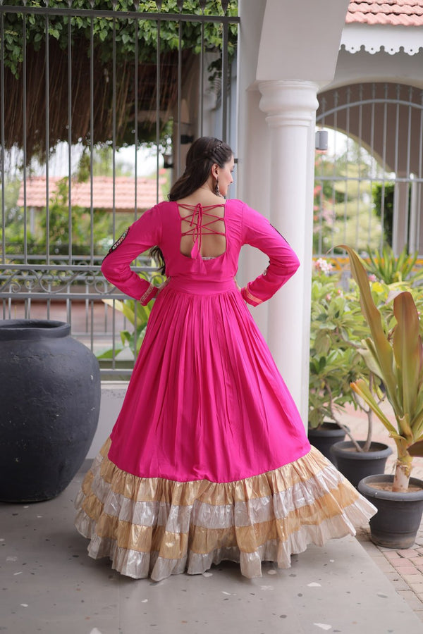 Reyon Kutchi Gamthi Thread Work Gown Clothsvilla