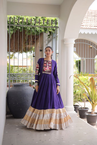 Reyon Kutchi Gamthi Thread Work Gown Clothsvilla